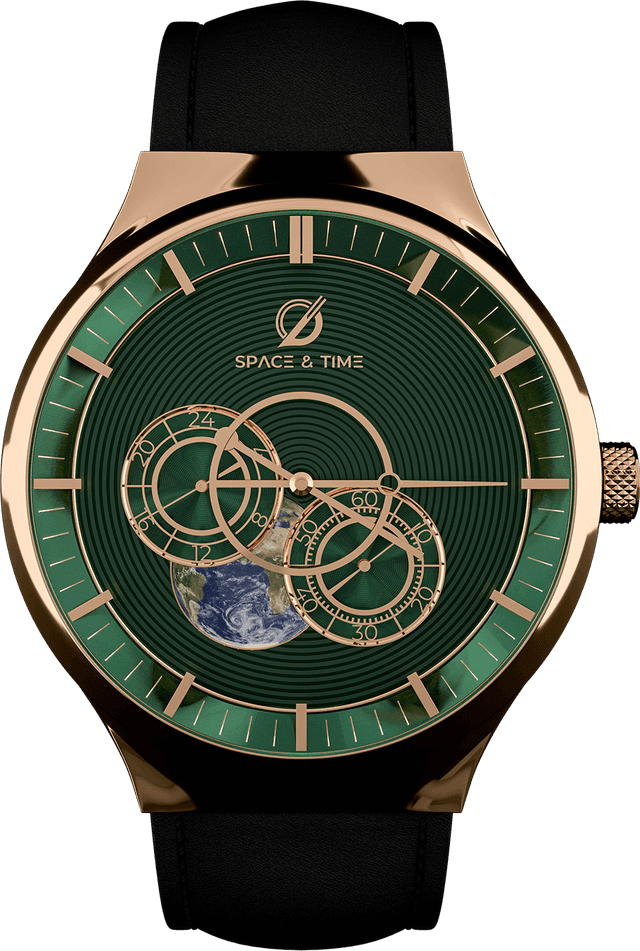 space and time forest earth black leather strap watch
