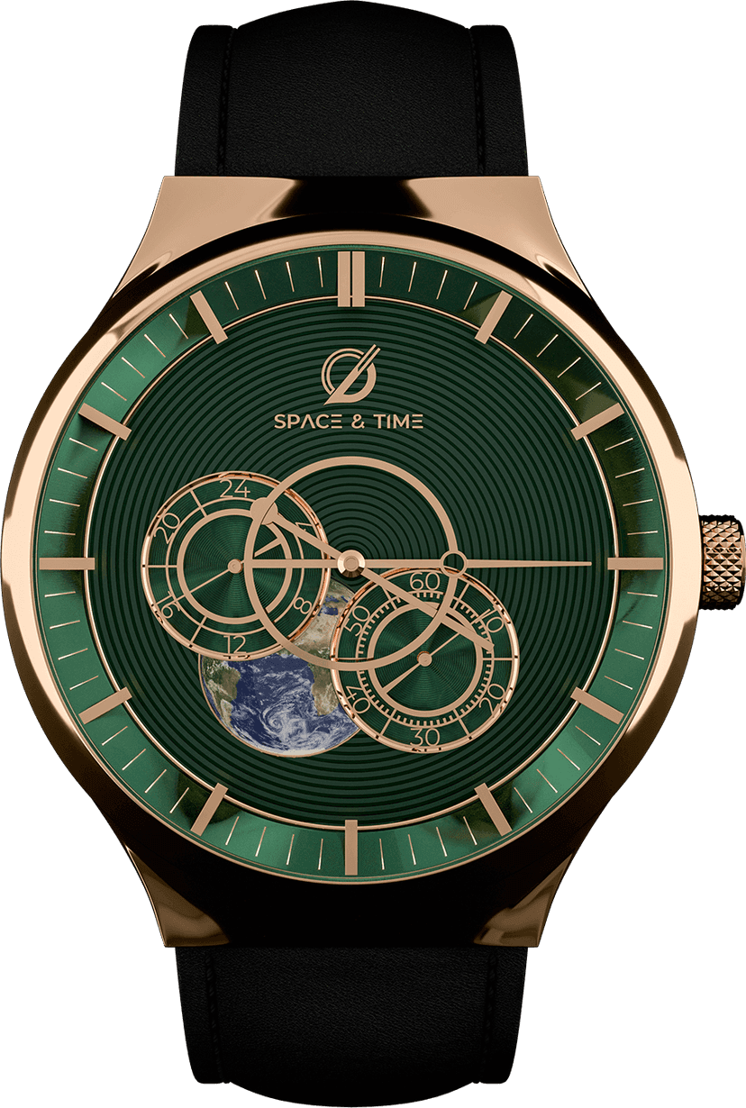 space and time forest earth black leather strap watch